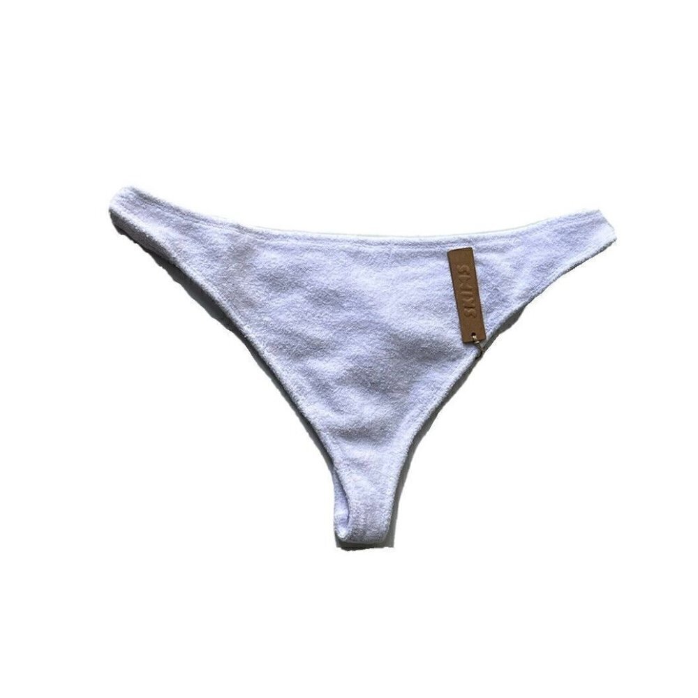 SKIMS White Cotton Blend Soft Terry Thong Size L PN-THG-0403